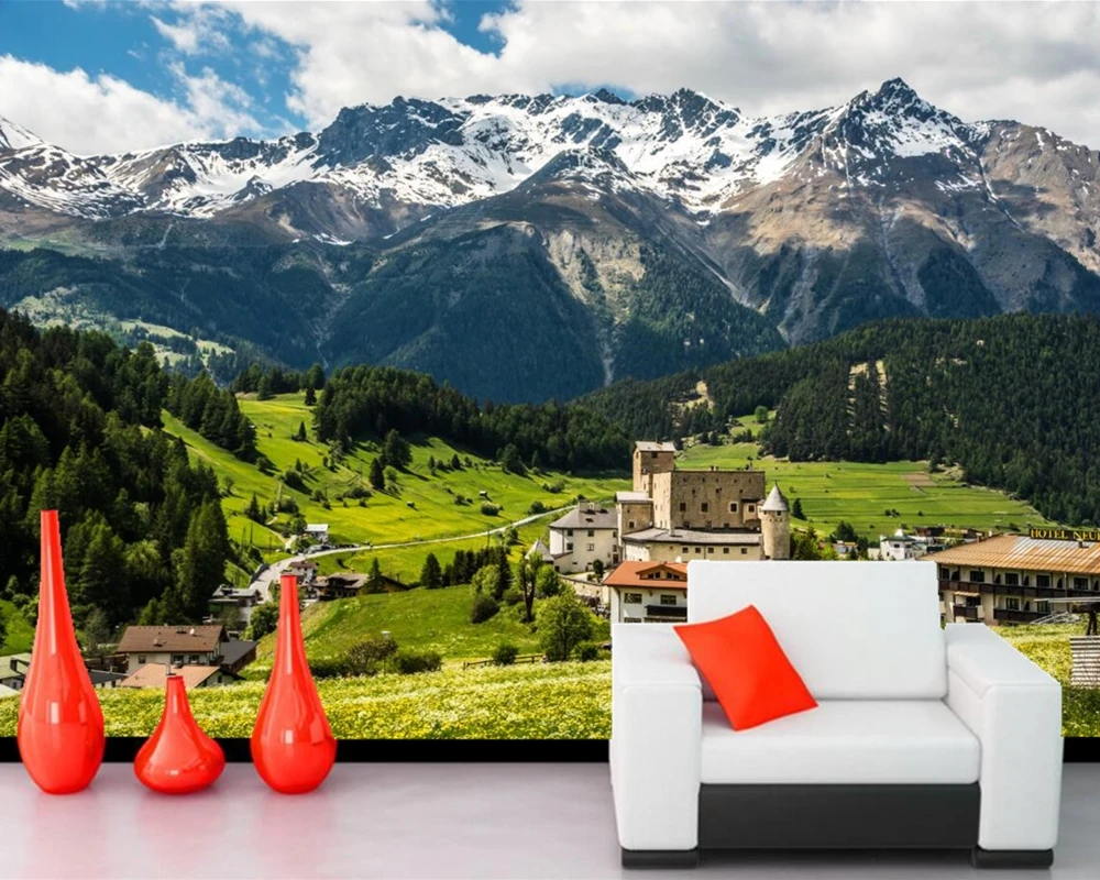 papel de parede Houses Mountains Forests Grasslands photo wallpaper, living room sofa TV wall bedroom restaurant custom murals custom photo wallpaper balcony forest landscape murals for the living room bedroom tv background wall waterproof papel de parede