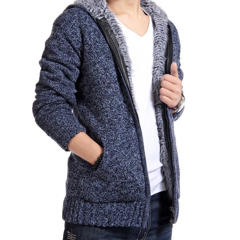 Skup 2018 zima moda Knitting bluzy ciepłe grube mężczyźni bluza Zip mężczyzna futro z kapturem MC 011