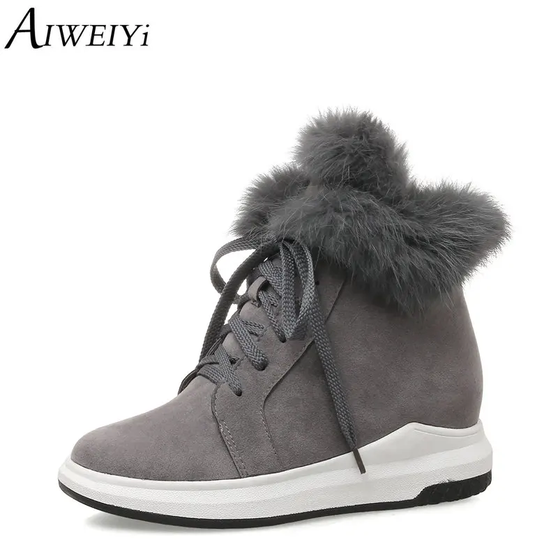 

AIWEIYi Ankle Boots for Women Height Increased Winter Boots Lace Up Wedges Shoes Fur Warm Snow Boots Martin Boots