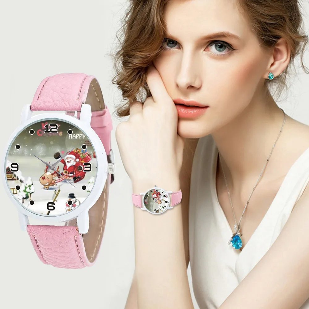 

Women Watch Christmas Diamond Leather Band Analog Quartz Vogue Wrist Watches Gift Rose Gold Girls ladies Hot Sale Flowers A50