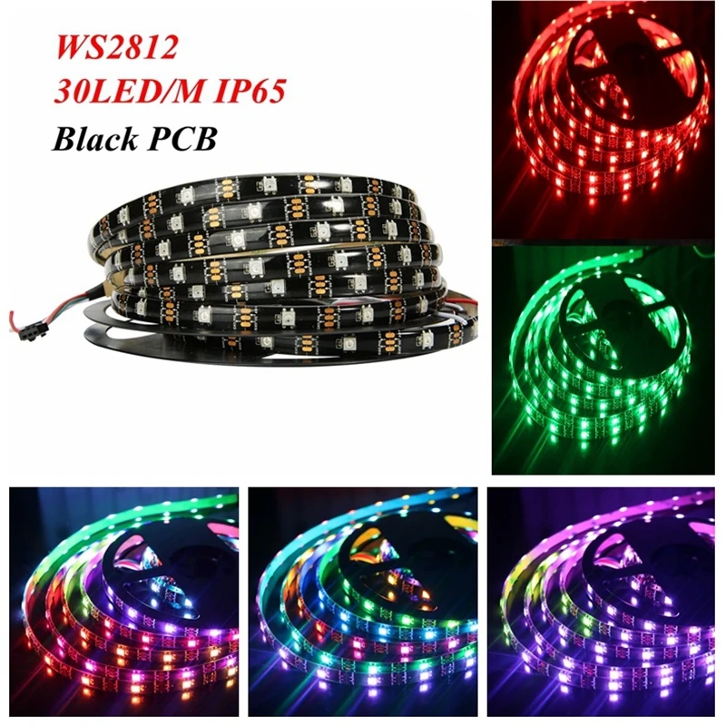 Мечта Цвет WS2812 Светодиодные ленты Light 2812 5050 пикселей RGB WS2812b 5 м DC5V 30 светодио дный/м Гибкие водонепроницаемые черный/белый PCB полосы света