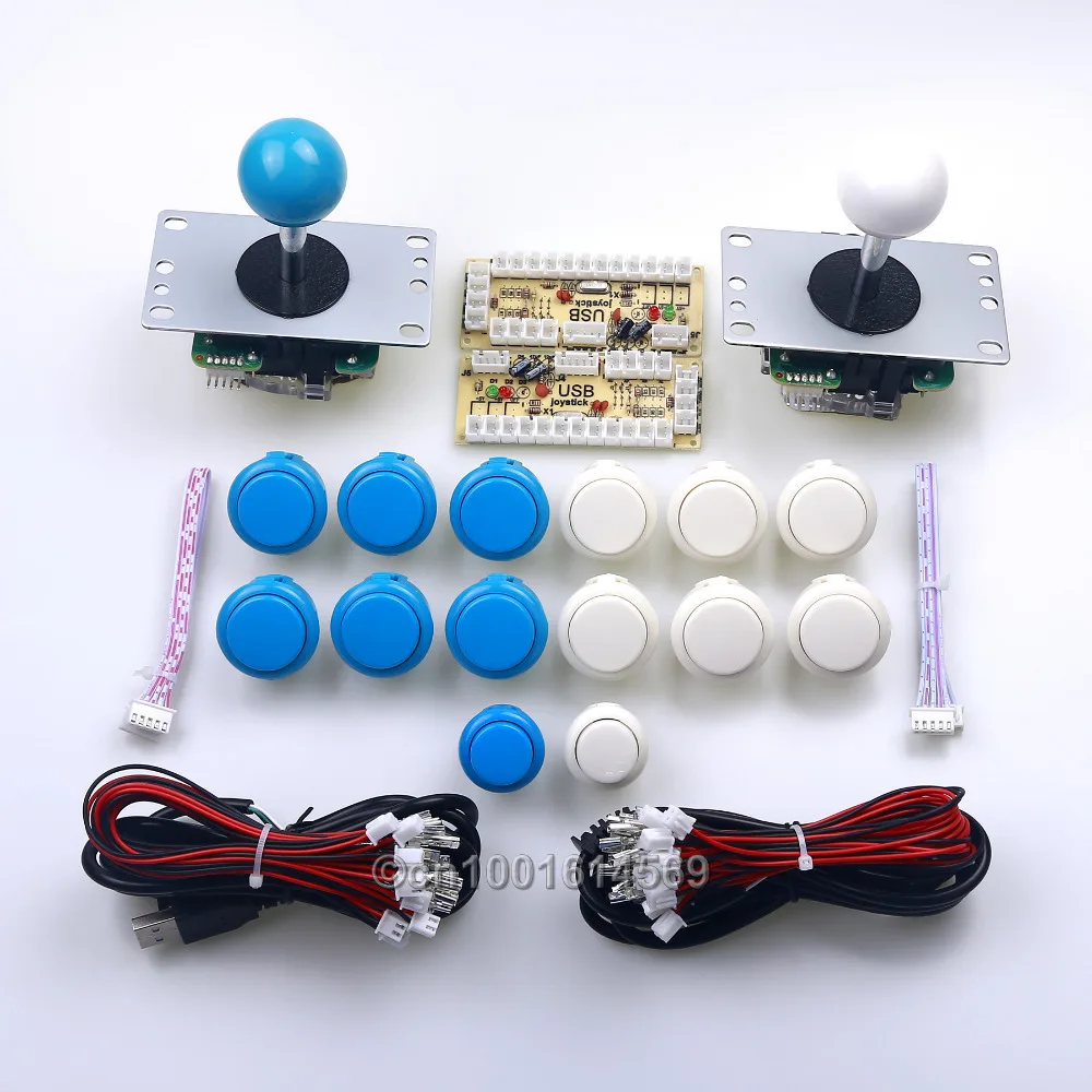 

12X Japan SANWA OBSF-30 & 2 X China Reyann Push Buttons + 2 Sanwa Joystick+2 PC Encoders For Arcade Fighting Mame - Blue + White
