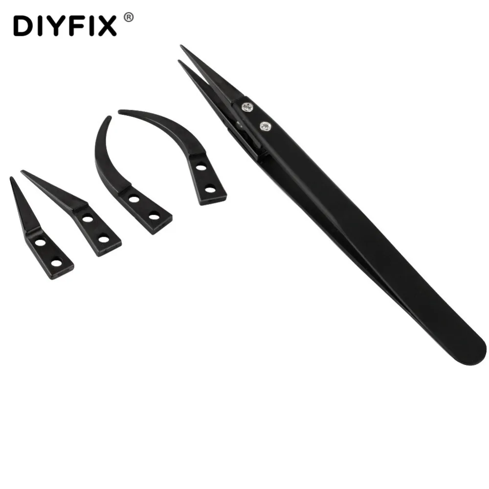 

DIYFIX ESD Ceramic Tweezers Anti-static E-Cigarette Forceps with Curved & Straight Tips for Phone Repair BGA Work DIY Tool Set