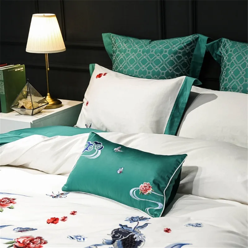 Waliicorners 60S Egypt Cotton Luxury 4/7pcs Bedding set Queen/King Size Embroidery style Bed set Duvet cover Bed linen Pillowcases 38 1c
