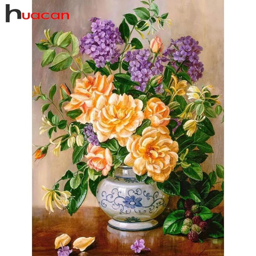 

Huacan 5D Diamond Painting Full Square Drill Flowers Diamond Embroidery Sale Art Floral Cross Stitch Rhinestones Mosaic Vase Set