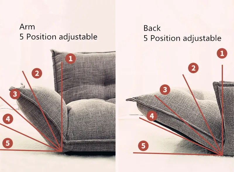 Modern Design Floor Sofa Bed 5 Position Adjustable Lazy Sofa Japanese Style Furniture Living Room Reclining Folding Sofa Couch