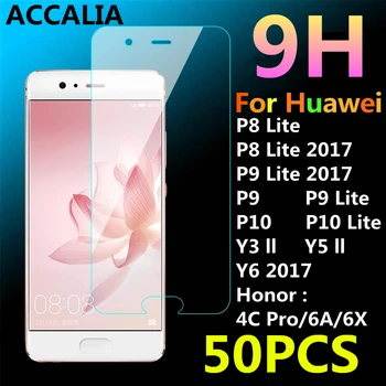 

50Pcs Tempered Glass For Huawei P8 P9 Lite Screen Protector For Huawei P9 P10 Lite Honor 4C Pro 6X 6A Y3 II Y5 II Y6 2017 Cases