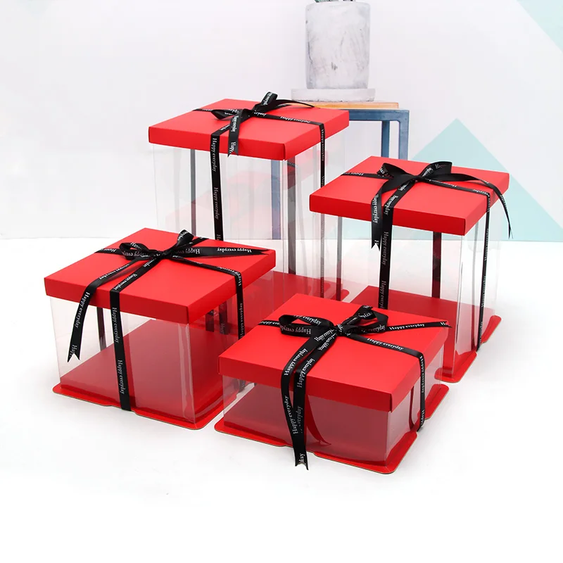 Красный торт коробка простой прозрачный подарочные коробки 4-16 дюйм(ов) большой размер торт коробка Подарочная коробка для именинного пирога gaine 1 шт
