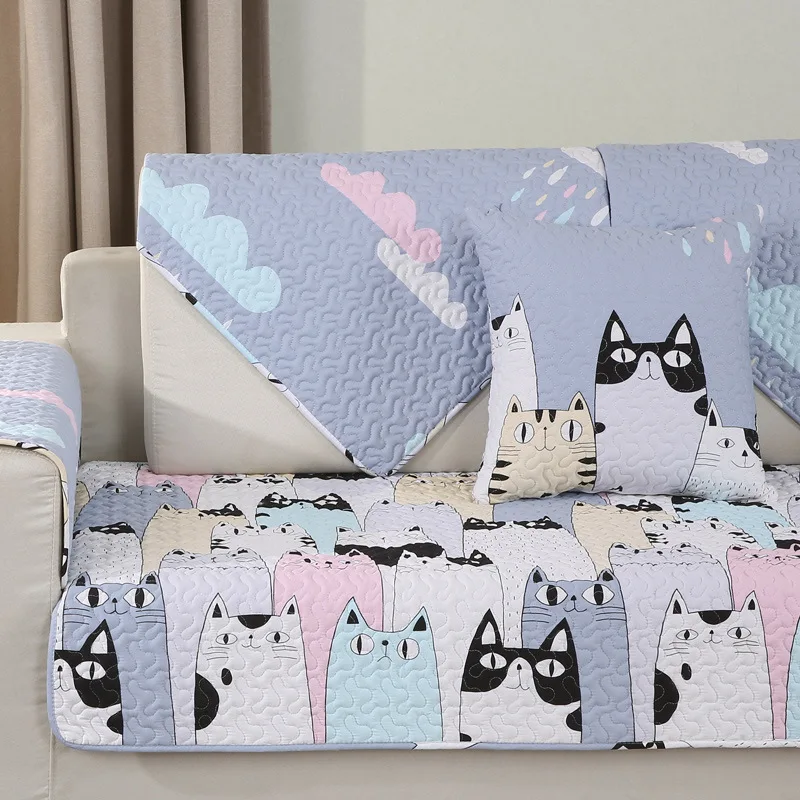 

Lovely Cats Cotton Sofa Towel Slipcover Sectinal Sofa Cover Anti-Slip Furniture Protector for Living Room 1 Piece