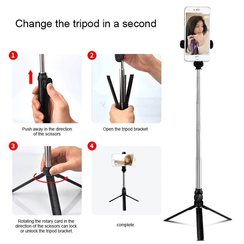 

4 In 1 Wireless Bluetooth Selfie Stick with Remote Control for iPhone Samsung Huawei EM666