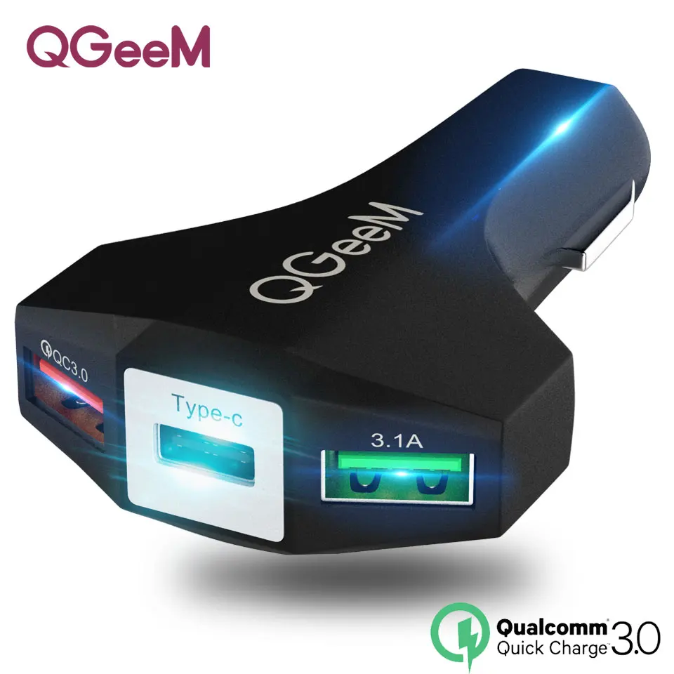 

QGEEM QC 3.0 USB C Car Charger Quick Charge 3.0 Auto Fast Charger Adapter Hammer 3 USB-C Portable Car Charger for iPhone Xiaomi