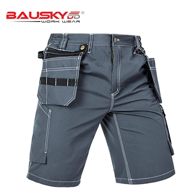 Новые высококачественные мужские рабочие брюки, рабочие брюки с несколькими карманами, рабочая одежда - Цвет: Grey Short