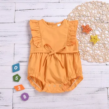 

Summer Infant Baby Girls Sleeveless Ruffles Lace Solid Print Romper