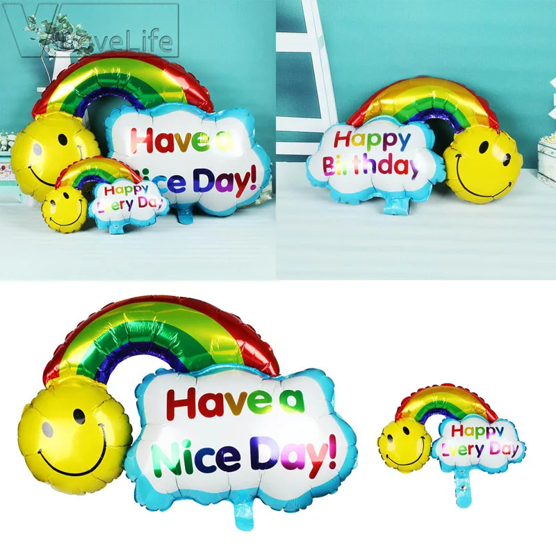 Aluminium Foil Balloon Happy Birthday party Wedding Decoration Smile Face Rainbow Globos Balls Have A Nice Day Kids Toys | Дом и сад