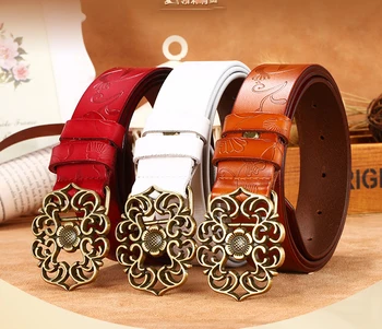 

High Quality Women Explosion Models Retro Pin Wide Waistband Metal Flower Buckle Casual Retro Belt