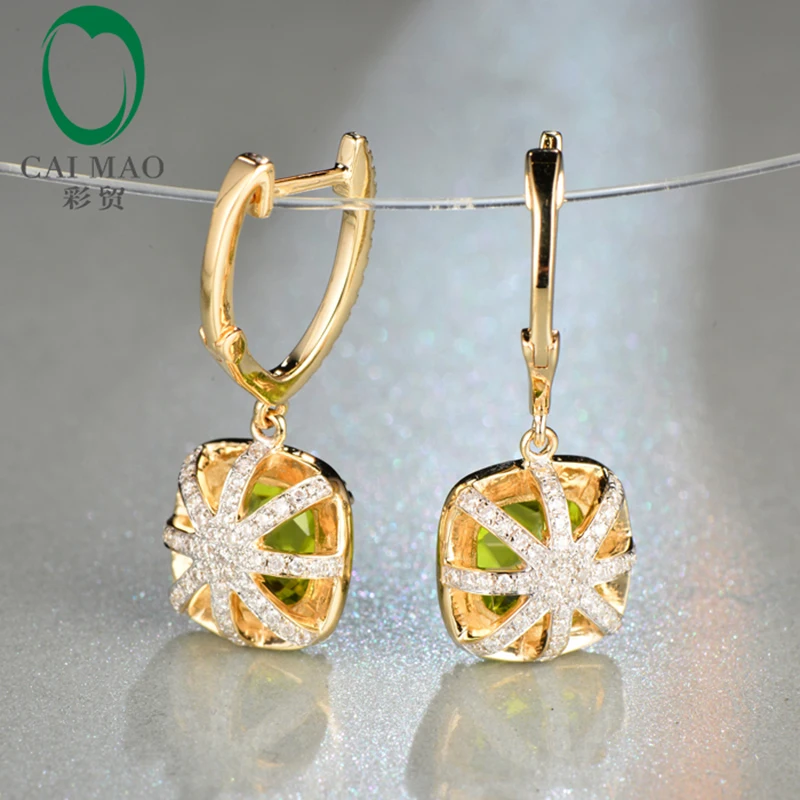 Caimao 14 К желтое золото ПРИРОДНЫЙ FLAWLESS 5.07ct Подушка Cut Перидот diamond Обручение