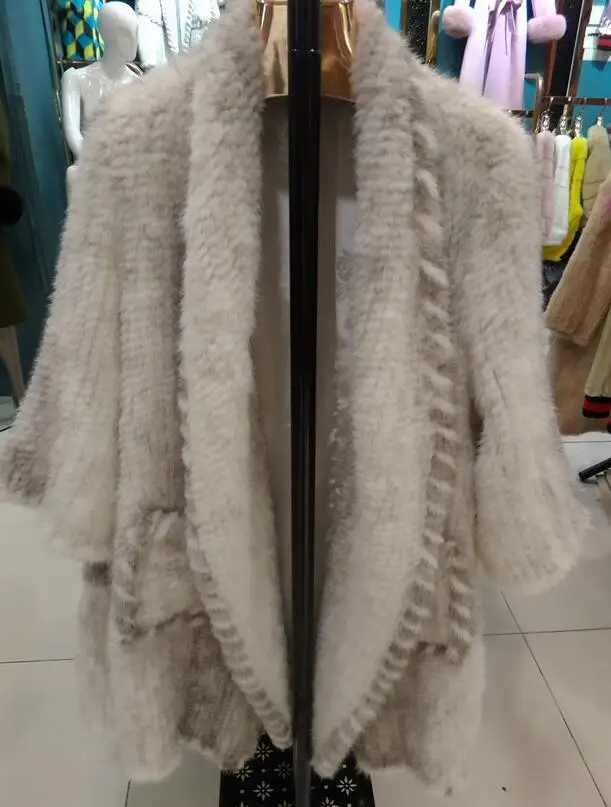 Зимнее натуральное вязаное Норковое меховое пальто, куртка, женский меховой Тренч, пальто, меховые пижамы, пальто, свободный размер, большой стиль - Цвет: cross white