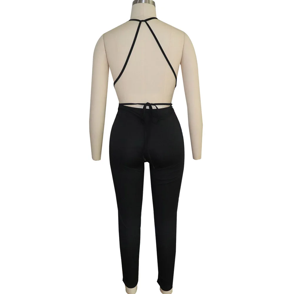 Colorful Sequined Jumpsuits Sexy Deep V-Neck Sleeveless Jumpsuits Women Backless Bandage Club Party Bodysuit Overalls