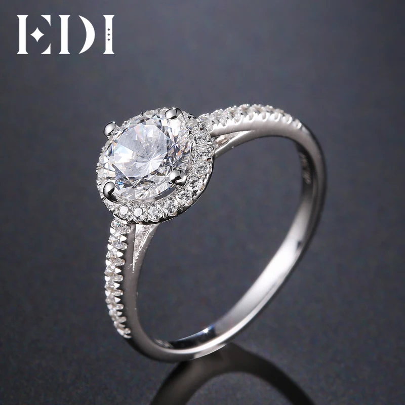 EDI роскошный Halo 1ct moissanites Diamond 14 К 585 Белое золото Обручальные кольца для Для женщин
