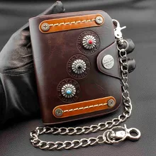 Три цвета Concho Кожаный держатель для карт для денег мужской кошелек Wtih Chain Trucker панк