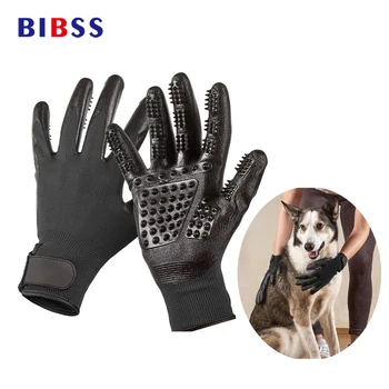 Pet Grooming Gloves Enhanced Five Finger Design Dog Cat Hair Cleaning Brush For Cats Dogs & Horses Fur Massage Grooming Gloves