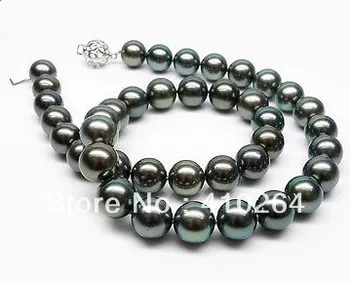 شراء$ $ Wholesale_jewelry_wig الشحن المجاني نادر! الأخضر جولة 10-10.9 ملليمتر تاهيتي اللؤلؤ قلادة 17.6 بوصة المشبك