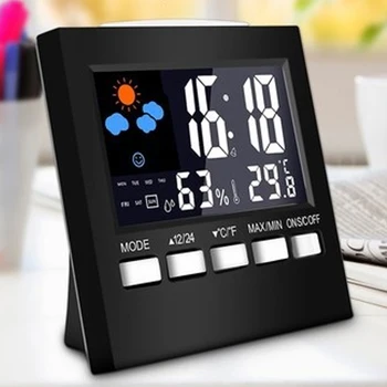 

New Digital Thermometer Hygrometer Colorful LCD termometer Clock Alarm Snooze Function Calendar Weather Forecast Display