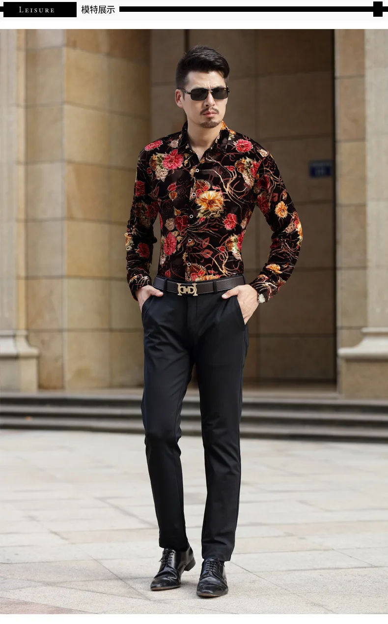 Изысканная деловая Повседневная рубашка с длинным рукавом с 3D цветочным рисунком, осень, Качественная мужская рубашка из золотого бархата и жаккарда, M-3XL