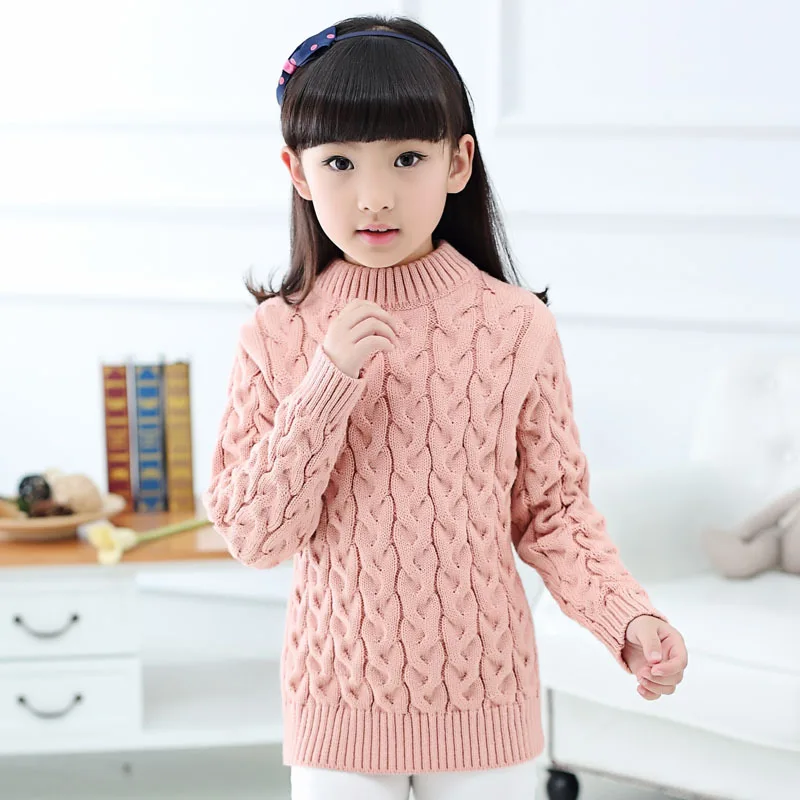 

Autumn and winter new children's clothing girls sweater warm thick thick twist round neck sweater sweater