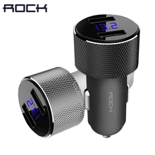 ROCK двойной зарядное устройство USB со светодиодный ным цифровым дисплеем, универсальный 3.4A 2 USB Автомобильное зарядное устройство адаптер для мобильных телефонов для планшетных ПК