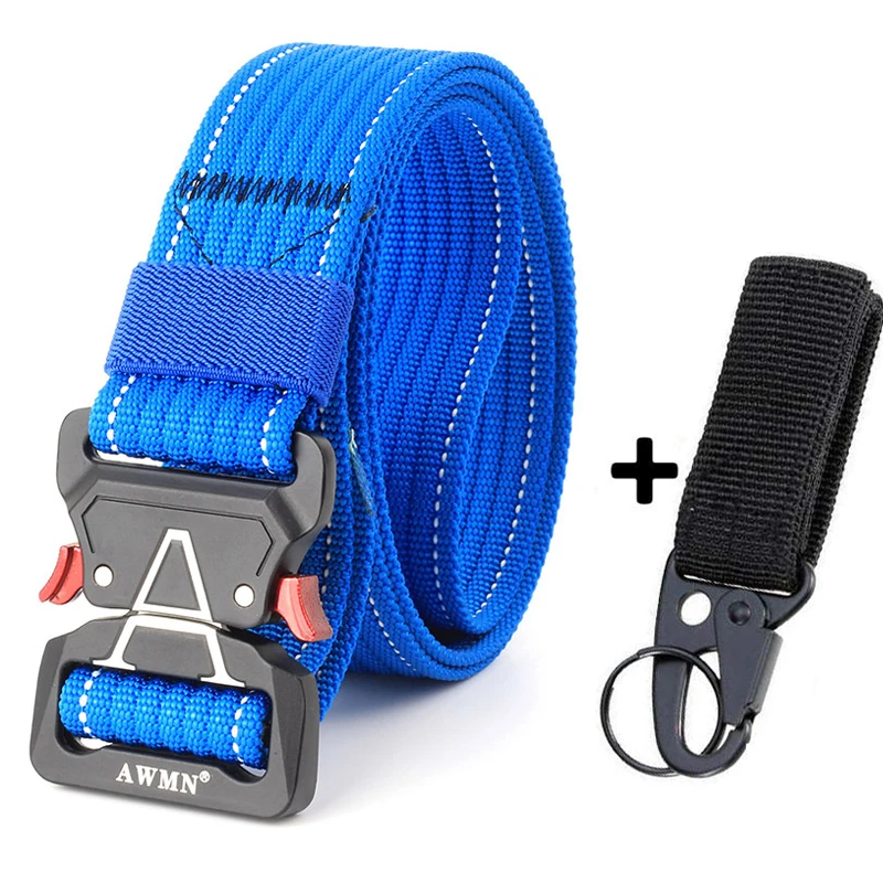 Blue Belt Match Холщовый военный ремень мужские тактические дизайнерские ремни для джинсов брюки Повседневный нейлоновый черный длинный поясной ремень быстросъемный ремень Кобра - Цвет: Blue Belt Match