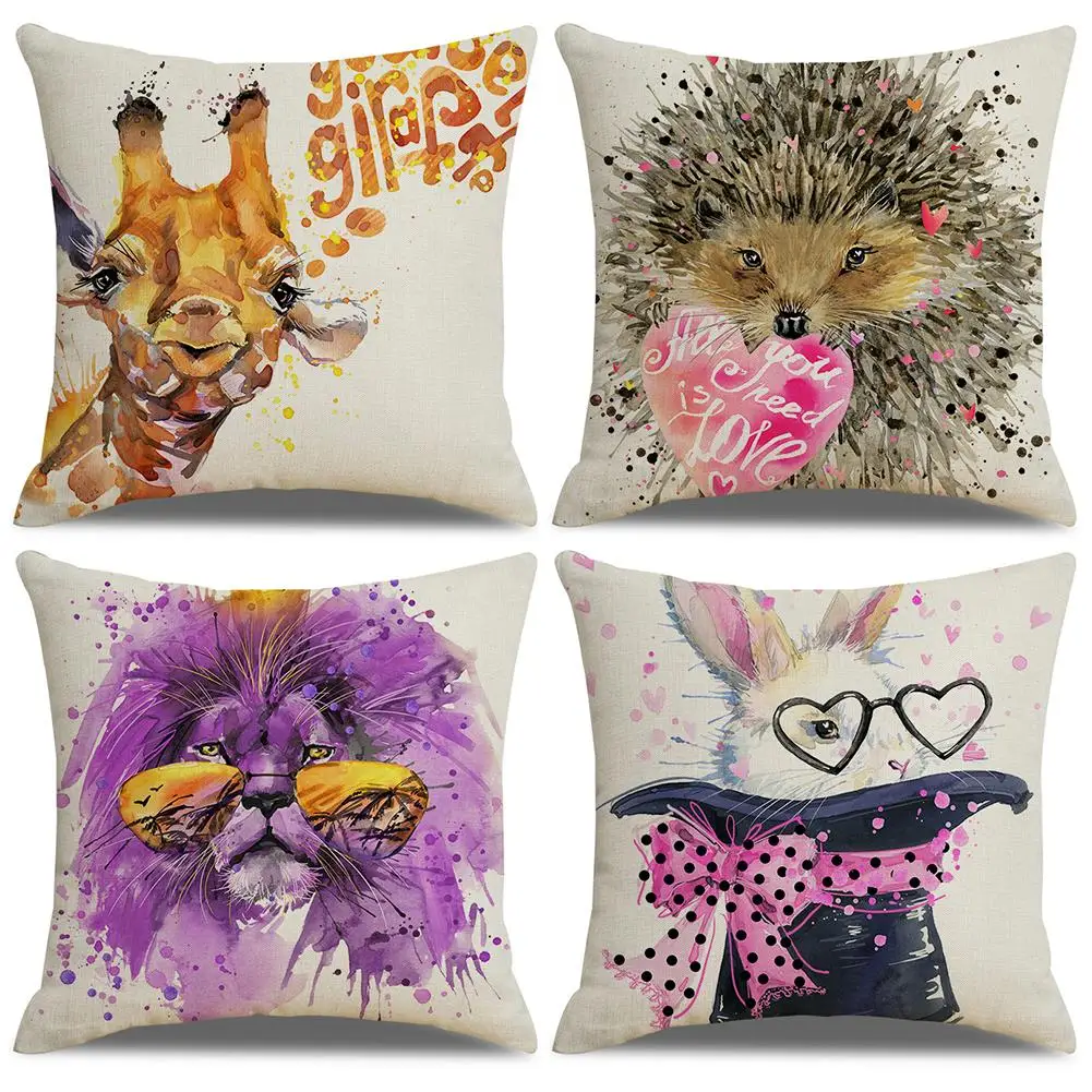 

Deer Giraffe Hedgehog Lion Linen Pillow Case Cushion Cover Sofa Bed Car Cafe Decor