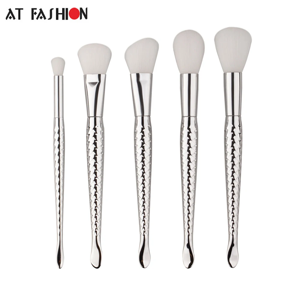 

New Mermaid Blending Brush 5pcs Metal Handle eyebrow brush Foundation Cosmetic Makeup Beauty Contour Brush for drop shipping