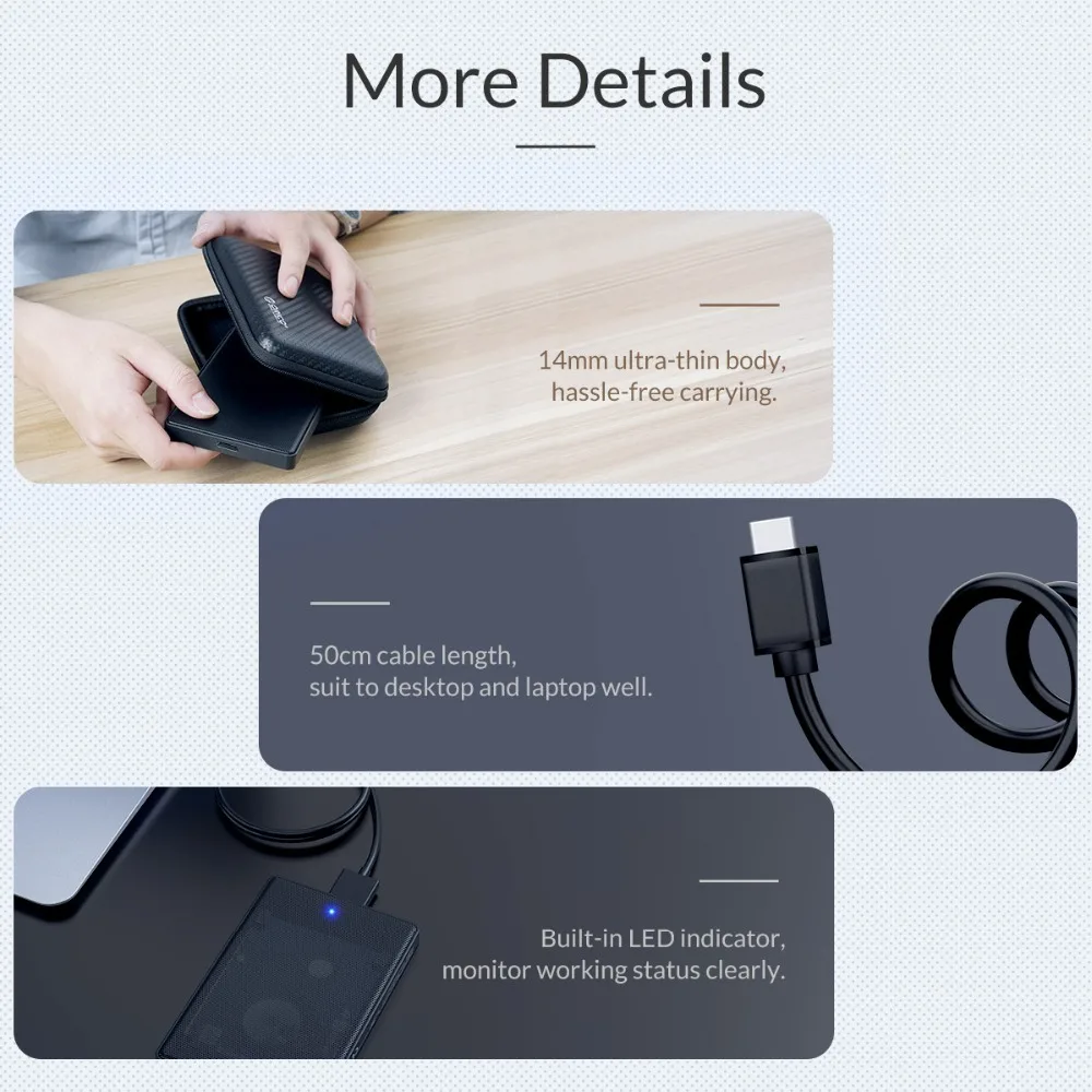 ORICO 2.5 Inch HDD Case SATA to USB C Full Mesh HDD Enclosure For Samsung Seagate Hard Disk Drive Box External HDD SSD Adapter