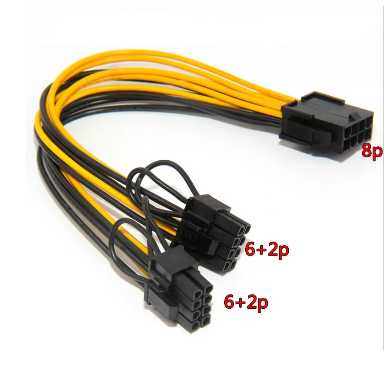 Cpu ou gpu 8pin para 2*8pin(6 + 2) placa gráfica para mineiro duplo pci-e pcie 8pin cabo divisor da fonte de alimentação 21cm