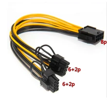 Cpu ou gpu 8pin para 2*8pin(6 + 2) placa gráfica para mineiro duplo pci-e pcie 8pin cabo divisor da fonte de alimentação 21cm