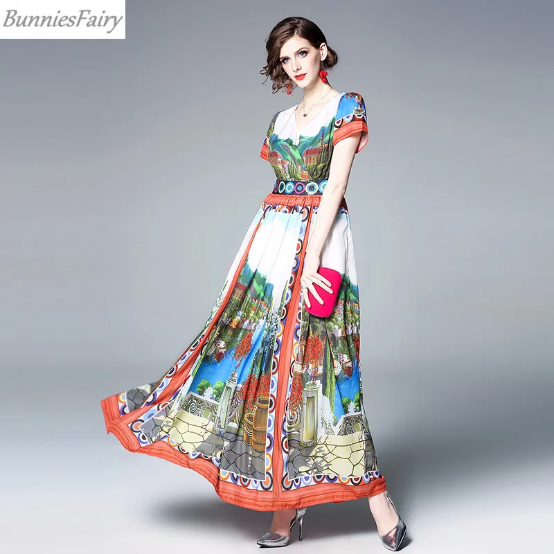 BunniesFairy 2019 летнее женское винтажное пляжное Цветочное платье с высокой талией