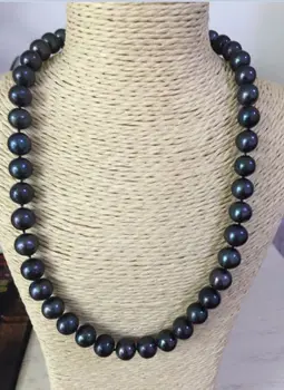 

tahitian18inch 10-11mm round black green pearl necklace 925s