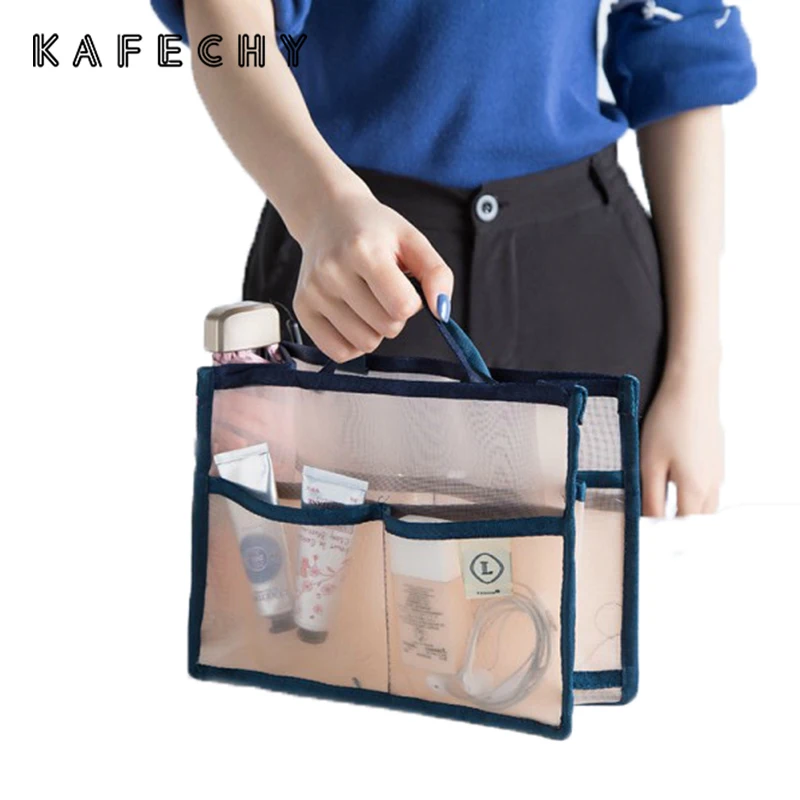 

Kafechy Women Cosmetic Bag Organizer Bag in Bag Portable Makeup Insert Storage Bag Large Lady Travel Pockets Tote Handbag