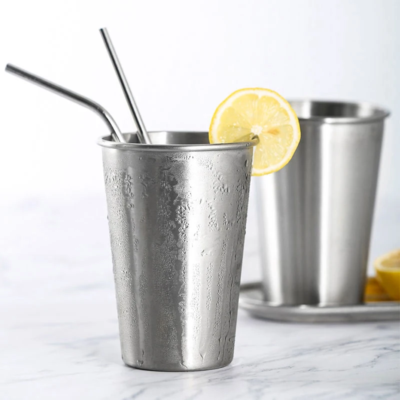 1Pc Stainless Steel Mug Metal Pint Cup Tumbler Outdoor Camping Drinkware Beer Cup Coffee Tea Mug Kids Breakfast Milk Juice Mug (1)