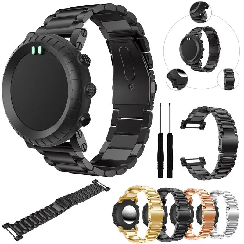 Replacemet нержавеющая сталь классический браслет часы ремешок и инструменты для Suunto Core все черные спортивные часы