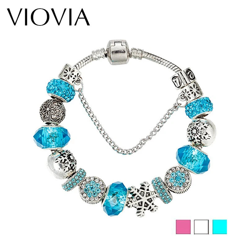 VIOVIA 2019 модные браслеты-шармы со снежинками и браслеты с бусинами в европейском
