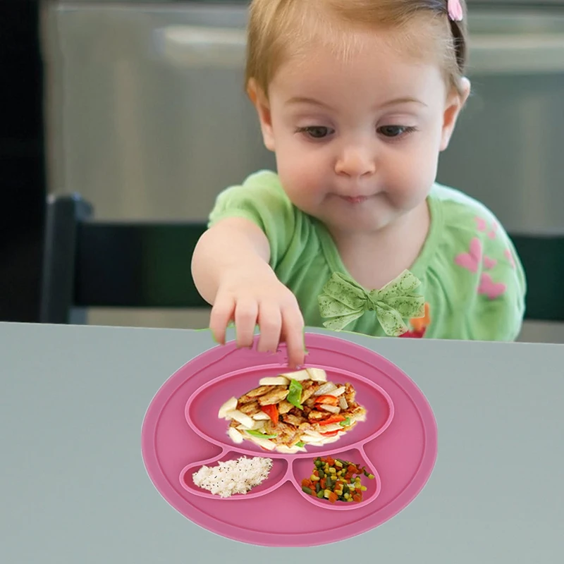 ideacherry Baby Dishes Silicone Infant Bowls Plate Tableware Kids Food Holder Tray Cartoon Rabbit Food Placemat for Baby Feeding