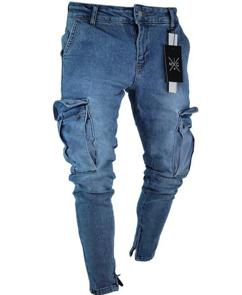 Мужские джинсовые рваные брюки стиля гранж джинсы модные хип-хоп узкие джинсы-карандаш для мужчин Стрейчевые лоскутные брюки карго с карманами мужские джинсы