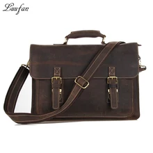 Мужской винтажный кожаный портфель crazy horse, 15 дюймов, настоящая кожаная деловая сумка, коровья кожа, сумка-мессенджер для ноутбука, коричневая рабочая сумка-тоут