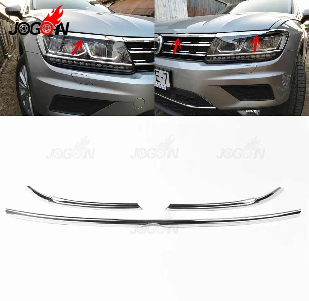 

Car Front Engine Hood Upper Grille Lip With Eyebrow Eyelid Trim For Volkswagen VW Tiguan MK2 2017 2018 2019 Stainless Steel