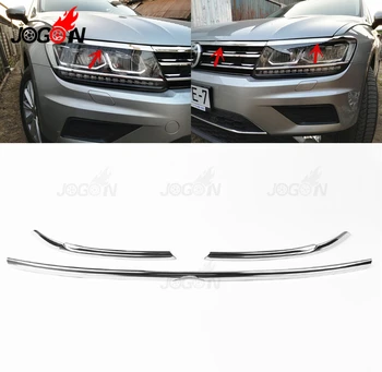 

Car Front Engine Hood Upper Grille Lip With Eyebrow Eyelid Trim For Volkswagen VW Tiguan MK2 2017 2018 2019 Stainless Steel
