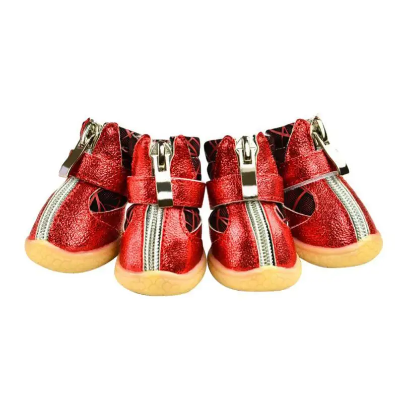 4 шт./компл. зимняя обувь для домашних животных водонепроницаемые зимние ботинки для кошек и собак на молнии Чихуахуа Мопс обувь для кошек товары для домашних животных - Цвет: Красный