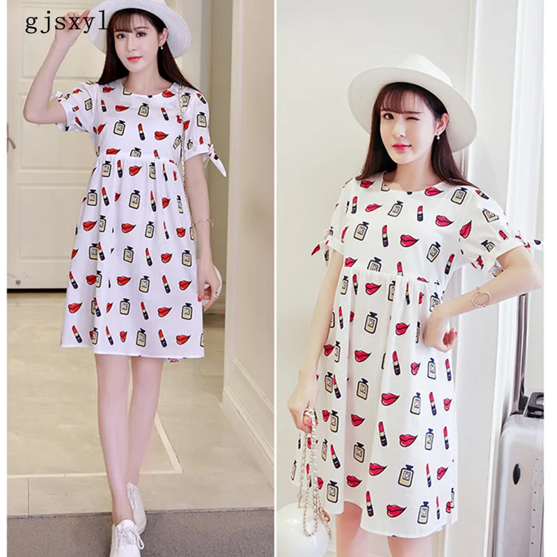 

gjsxyl 2018 spring and summer pregnant women skirt loose large size short sleeve skirt fashion maternity maternity dress