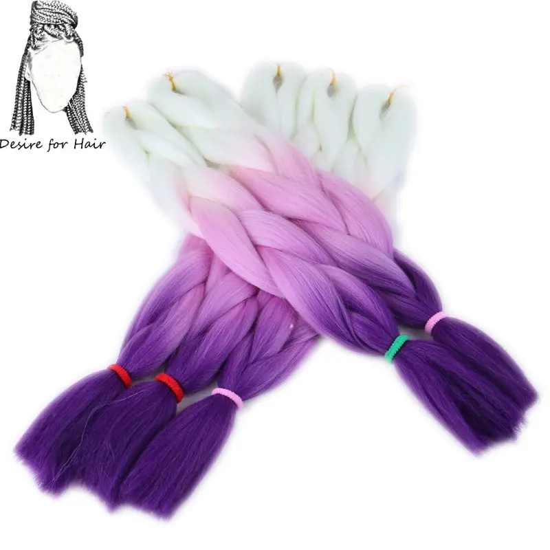 Synthetic Braiding Hair 24inch 100g 10packs per lot Jumbo Braids 3 Tone Omber Blonde Lavender Color Desire for hair